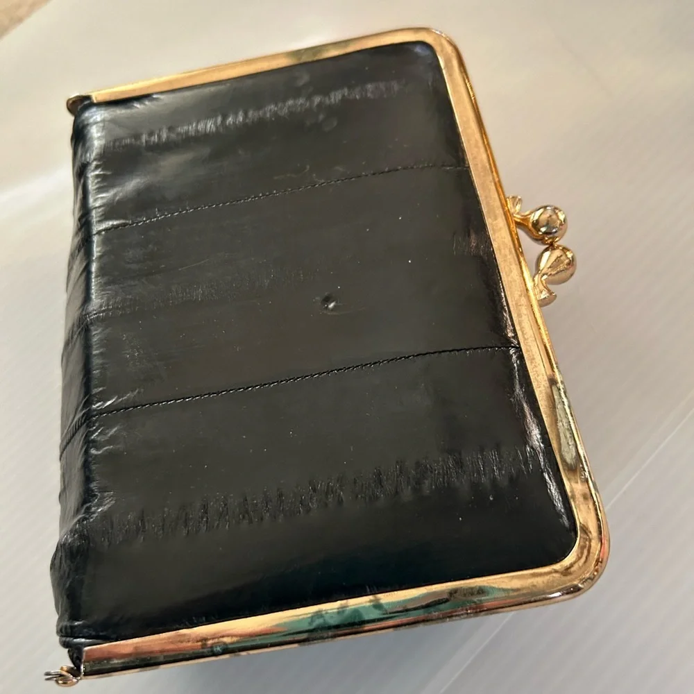 Large Vintage Black Eel-Skin Cosmetic Case